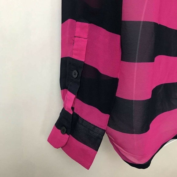 Banana Republic Pink Black Striped Shirt Sz S - Picture 4 of 6
